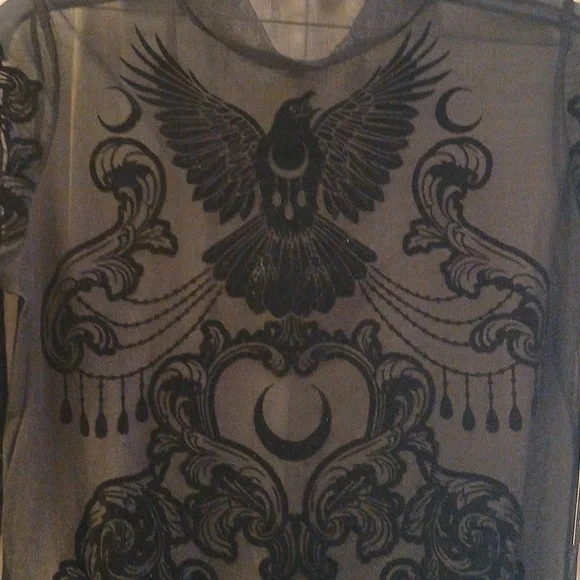 Restyle Goth Black Velvet Mesh Crow Raven Bodysuit Nwt XL - Picture 3 of 7